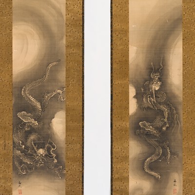 Lot 606 - TANI BUNCHO (1763-1841): TWO SCROLL PAINTINGS WITH DRAGONS