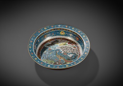 Lot 13 - A LARGE ‘BIRDS WORSHIPPING THE PHOENIX’ CLOISONNÉ BASIN, MING DYNASTY