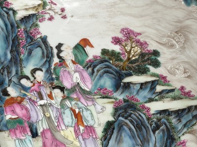 Lot 92 - A FINELY PAINTED FAMILLE ROSE ‘IMMORTALS’ PLAQUE, QIANLONG PERIOD
