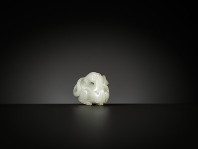 Lot 336 - A PALE CELADON JADE ‘HORSE AND MONKEY’ GROUP, 18TH-19TH CENTURY