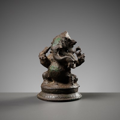 Lot 688 - A SMALL BRONZE FIGURE OF GANESHA, 12TH CENTURY OR EARLIER