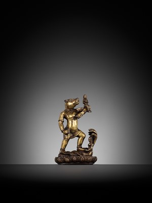 Lot 176 - A RARE GILT BRONZE FIGURE OF VARAHA, NEPAL, 16TH-17TH CENTURY