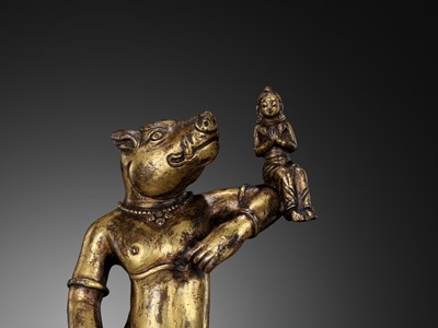 Lot 176 - A RARE GILT BRONZE FIGURE OF VARAHA, NEPAL, 16TH-17TH CENTURY