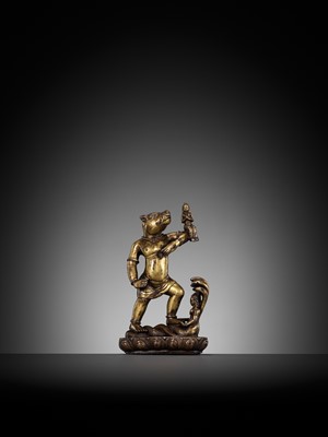 Lot 176 - A RARE GILT BRONZE FIGURE OF VARAHA, NEPAL, 16TH-17TH CENTURY