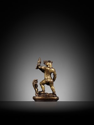 Lot 176 - A RARE GILT BRONZE FIGURE OF VARAHA, NEPAL, 16TH-17TH CENTURY