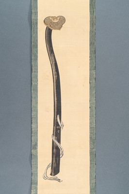 A FINE TRIPTYCH SCROLL PAINTING WITH HOSSU, SKULL AND RUYI SCEPTER