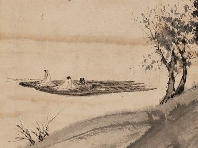 Lot 207 - ‘SCHOLARS ON A BOAT’, BY FU BAOSHI (1904-1965), DATED 1962
