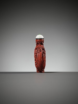 Lot 141 - A ‘JOURNEY TO THE WEST’ CINNABAR LACQUER SNUFF BOTTLE, PROBABLY IMPERIAL