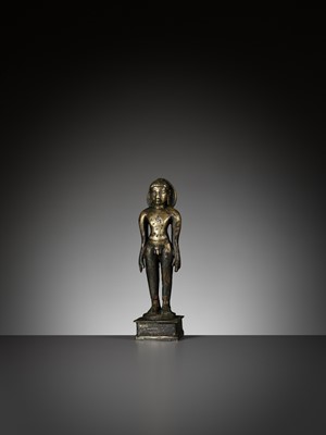 Lot 677 - A SILVER-INLAID BRONZE FIGURE OF A JINA, SOUTH INDIA, 10TH - 11TH CENTURY