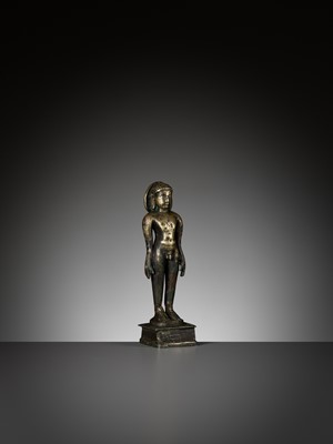 Lot 677 - A SILVER-INLAID BRONZE FIGURE OF A JINA, SOUTH INDIA, 10TH - 11TH CENTURY