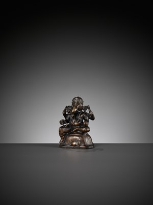Lot 689 - A SMALL BRONZE FIGURE OF GANESHA, SOUTH INDIA, 17TH - 18TH CENTURY