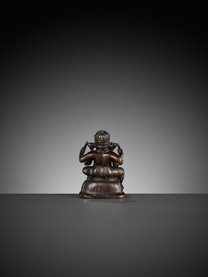 Lot 689 - A SMALL BRONZE FIGURE OF GANESHA, SOUTH INDIA, 17TH - 18TH CENTURY