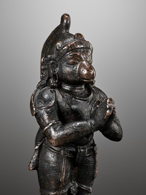 Lot 690 - A BRONZE FIGURE OF HANUMAN, INDIA, 17TH CENTURY