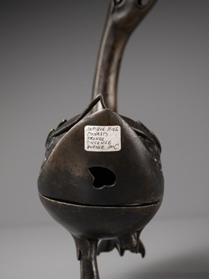 Lot 153 - A BRONZE ‘DUCK’ CENSER AND COVER, MING DYNASTY