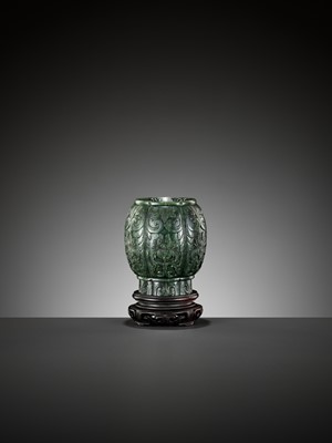 Lot 48 - A RARE SPINACH-GREEN JADE CUP, ZUN, 17TH-18TH CENTURY