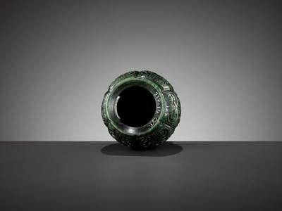 Lot 48 - A RARE SPINACH-GREEN JADE CUP, ZUN, 17TH-18TH CENTURY