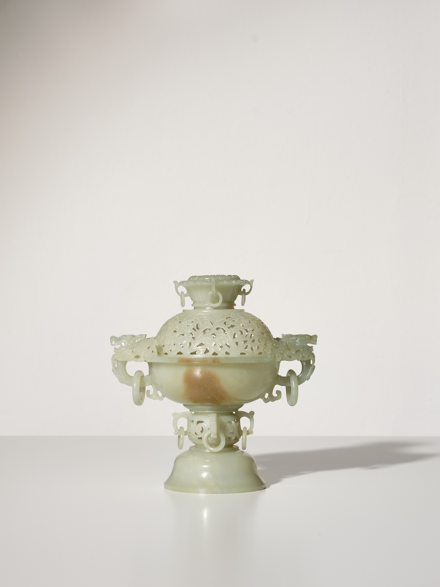 Lot 53 - A MUGHAL STYLE PALE CELADON JADE CENSER AND