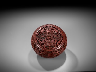 Lot 8 - A THREE-COLOR LACQUER ‘CHUN’ SPRING BOX AND COVER, QIANLONG PERIOD