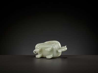 Lot 52 - A PALE CELADON JADE POURING VESSEL, YI, QING DYNASTY