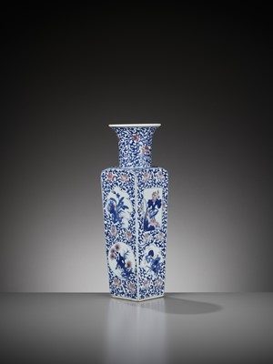 Lot 91 - A COPPER-RED AND UNDERGLAZE-BLUE ‘LOTUS’ SQUARE VASE, EARLY QING DYNASTY