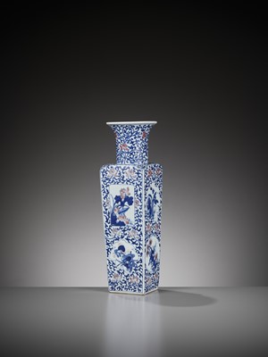 Lot 91 - A COPPER-RED AND UNDERGLAZE-BLUE ‘LOTUS’ SQUARE VASE, EARLY QING DYNASTY