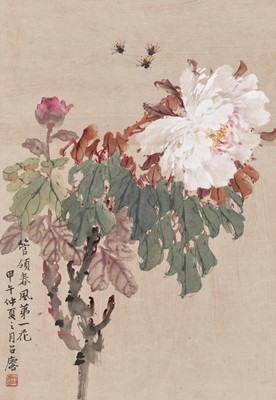 Lot 573 - ‘PEONY AND BEES’, BY FANG ZHAOLIN (1914-2006), DATED 1954