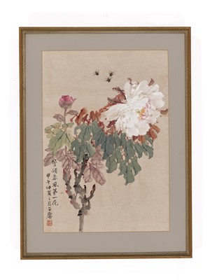 Lot 573 - ‘PEONY AND BEES’, BY FANG ZHAOLIN (1914-2006), DATED 1954