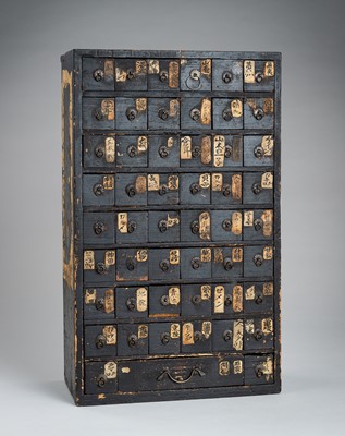 Lot 1085 - A WOODEN APOTHECARY CABINET WITH 51 DRAWERS, EDO
