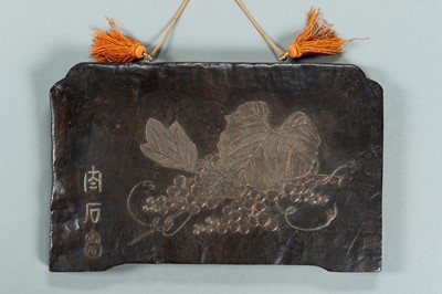 Lot 236 - A CARVED WOODBLOCK WITH GRAPES, MEIJI