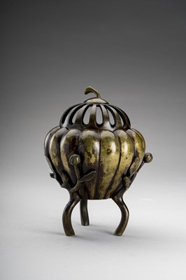Lot 1137 - A ‘MELON’ BRONZE TRIPOD CENSER, MEIJI