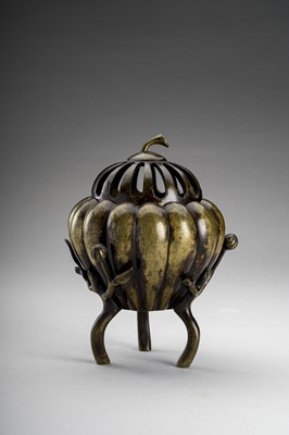 Lot 1137 - A ‘MELON’ BRONZE TRIPOD CENSER, MEIJI