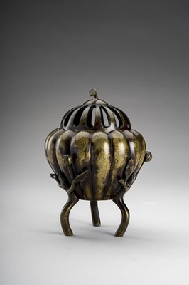 Lot 1137 - A ‘MELON’ BRONZE TRIPOD CENSER, MEIJI