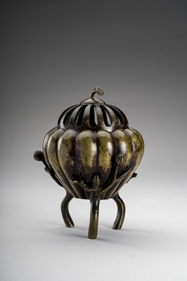 Lot 1137 - A ‘MELON’ BRONZE TRIPOD CENSER, MEIJI