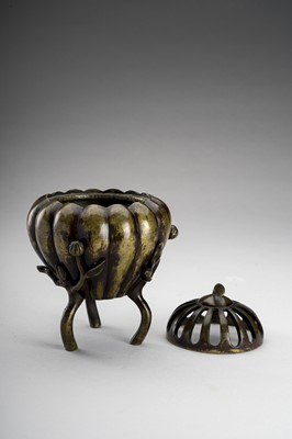 Lot 1137 - A ‘MELON’ BRONZE TRIPOD CENSER, MEIJI