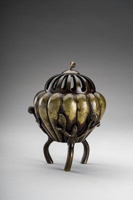 Lot 1137 - A ‘MELON’ BRONZE TRIPOD CENSER, MEIJI