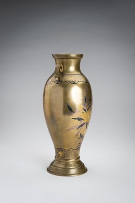 Lot 40 - A FINE INLAID SENTOKU VASE WITH PEONIES AND BIRD, MEIJI