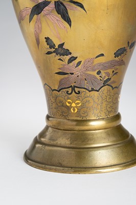 Lot 40 - A FINE INLAID SENTOKU VASE WITH PEONIES AND BIRD, MEIJI