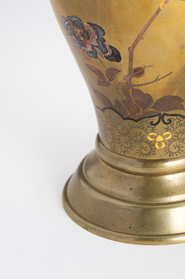 Lot 40 - A FINE INLAID SENTOKU VASE WITH PEONIES AND BIRD, MEIJI