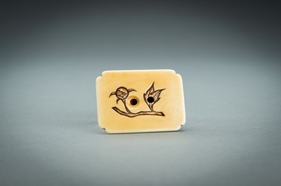 Lot 312 - A RENSAI STYLE IVORY NETSUKE OF A SHISHI, MEIJI