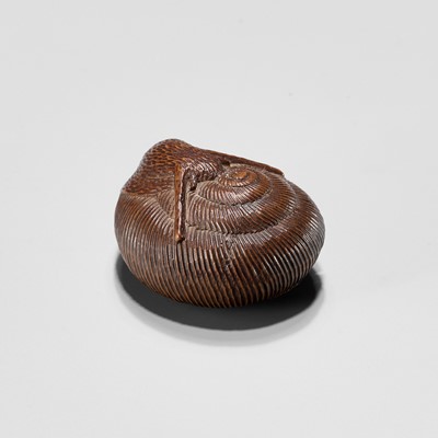 Lot 640 - SARI: A FINE WOOD NETSUKE OF A SNAIL EMERGING FROM ITS SHELL