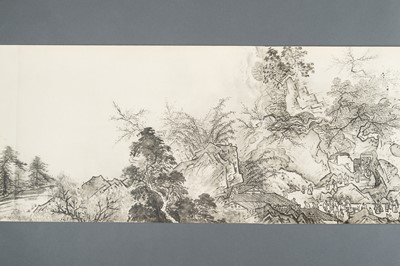 Lot 1289 - AFTER SESSHŪ TŌYŌ: A VERY LONG PRINTED HANDSCROLL OF A LANDSCAPE