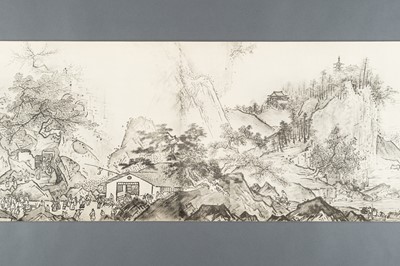 Lot 1289 - AFTER SESSHŪ TŌYŌ: A VERY LONG PRINTED HANDSCROLL OF A LANDSCAPE