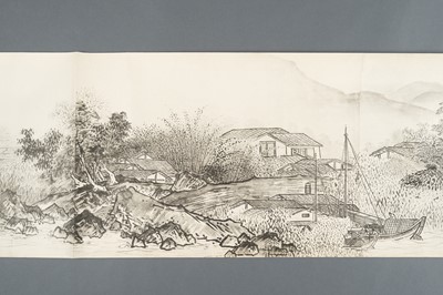 Lot 1289 - AFTER SESSHŪ TŌYŌ: A VERY LONG PRINTED HANDSCROLL OF A LANDSCAPE
