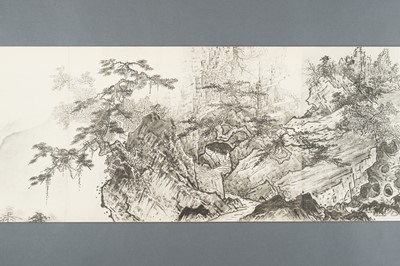 Lot 1289 - AFTER SESSHŪ TŌYŌ: A VERY LONG PRINTED HANDSCROLL OF A LANDSCAPE