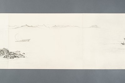 Lot 1289 - AFTER SESSHŪ TŌYŌ: A VERY LONG PRINTED HANDSCROLL OF A LANDSCAPE