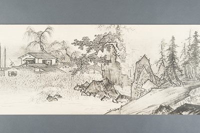 Lot 1289 - AFTER SESSHŪ TŌYŌ: A VERY LONG PRINTED HANDSCROLL OF A LANDSCAPE