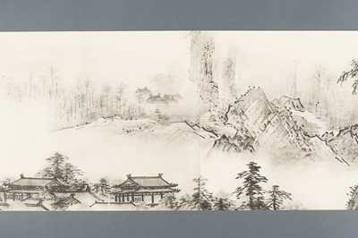 Lot 1289 - AFTER SESSHŪ TŌYŌ: A VERY LONG PRINTED HANDSCROLL OF A LANDSCAPE