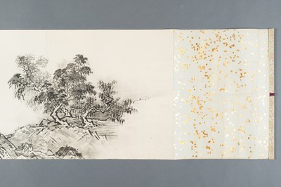 Lot 1289 - AFTER SESSHŪ TŌYŌ: A VERY LONG PRINTED HANDSCROLL OF A LANDSCAPE