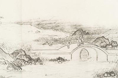 Lot 1289 - AFTER SESSHŪ TŌYŌ: A VERY LONG PRINTED HANDSCROLL OF A LANDSCAPE