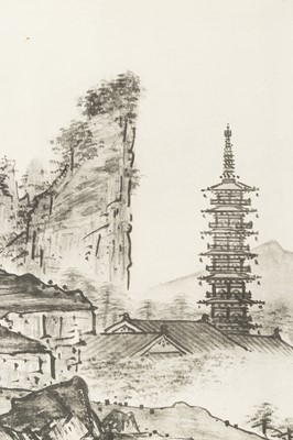 Lot 1289 - AFTER SESSHŪ TŌYŌ: A VERY LONG PRINTED HANDSCROLL OF A LANDSCAPE